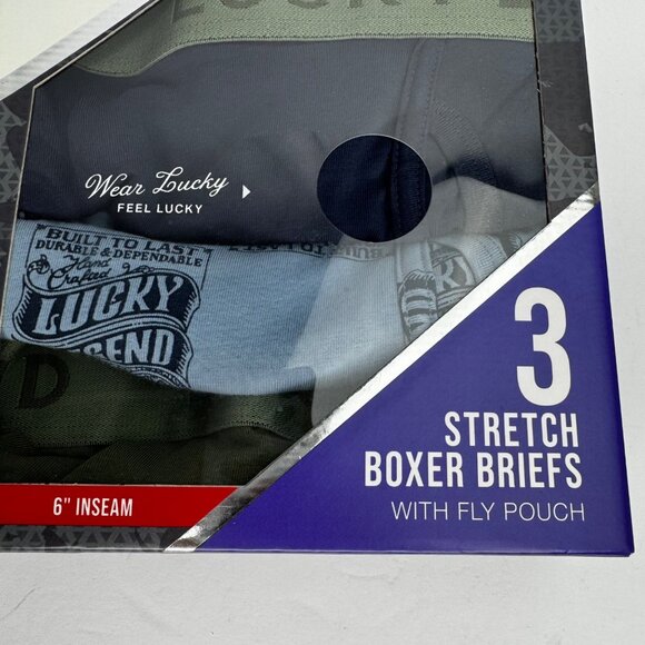 NEW Lucky Brand Sz Med 6'' Inseam 3-Pack Stretch Boxer Briefs Fly Pouch Tagless - Picture 2 of 14